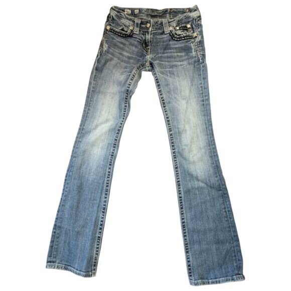 MISS ME Boot Cut Blue Jeans Low Rise Rhinestone Pockets Y2K Denim Women's 26/32 - Picture 6 of 8